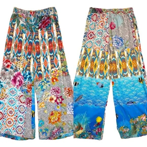 Johnny Was – Pearce Colorful Tropical Smocked Wide Leg Pants – Women’s L - Picture 4 of 16